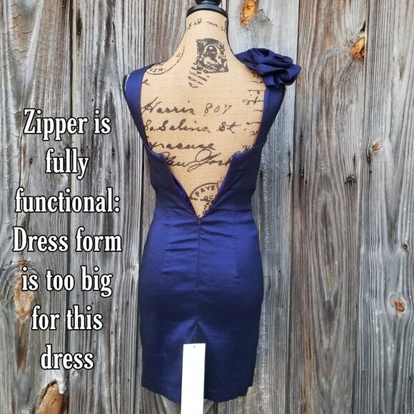 Ruffle Shoulder Cocktail Dress Cache Size 2 Sleeveless Blue Stretch Formal Rose - Picture 4 of 10